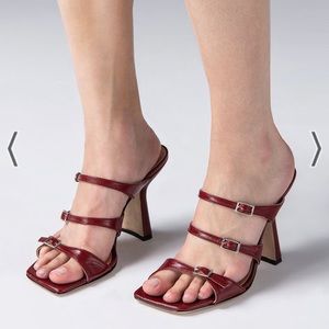 BY FAR Malene Bordeaux Creased Leather Sandals 36